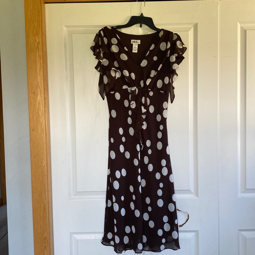 Brown/ white polka dot high waist dress